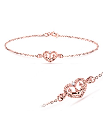 Heart Anchor with Tiny CZ Anklet ANK-195-RO-GP
